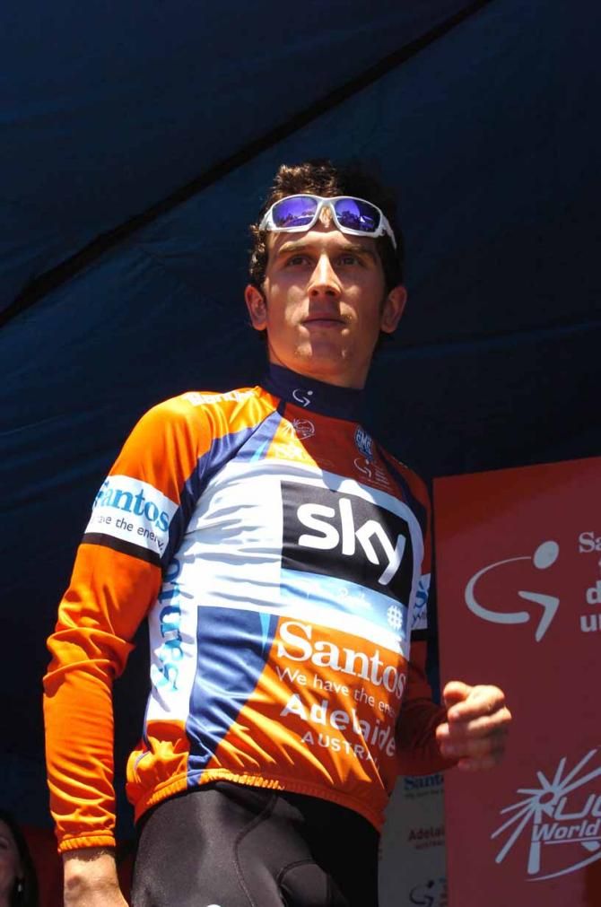 Geraint Thomas (Sky) on the podium.