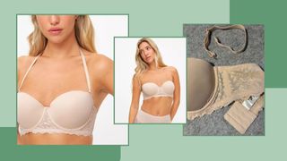 Composite of TU at Sainsburys multiway bra worn on model and shot flat