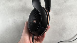 The Sennheiser HD 505 headphones showing the earcup outside