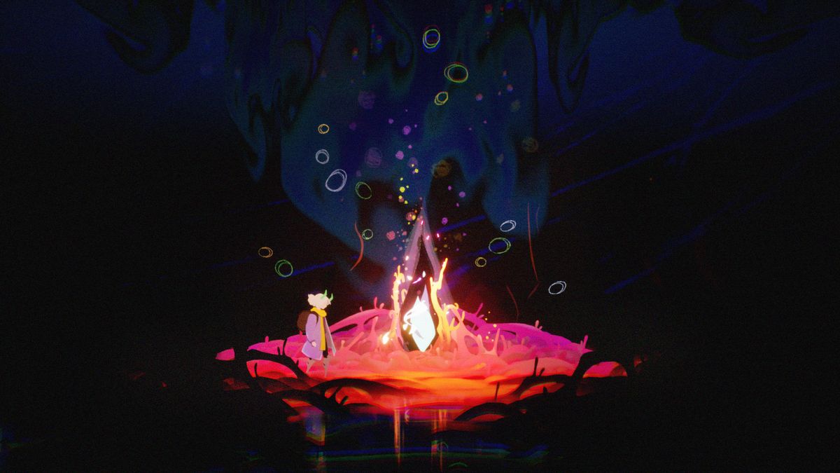 possessor protagonist approaching strange bonfire