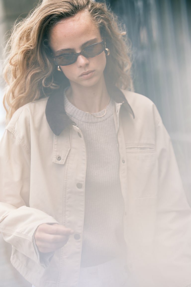 Corduroy-Collar Canvas Jacket