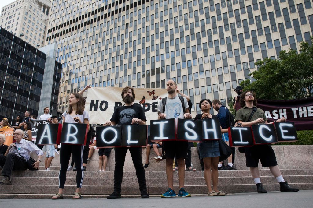 Immigration protest outside New York courthouse.