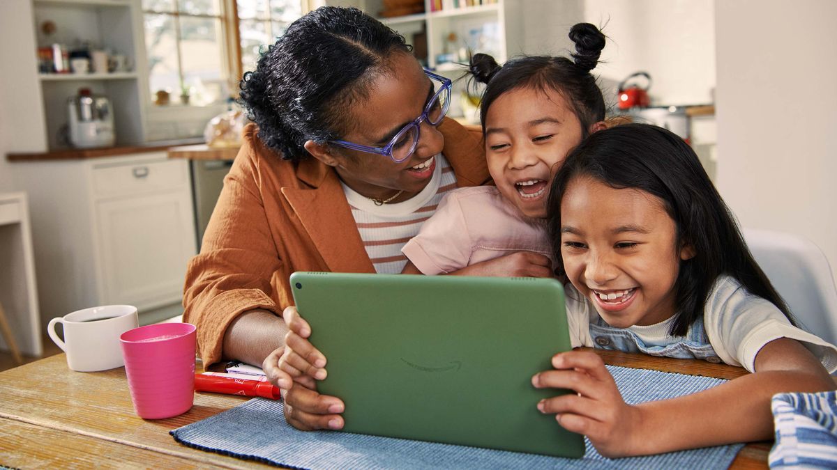 Family using Fire HD 10 2021 at dining room table