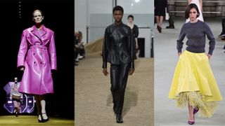 a composite of models on the runway showing fall 2022 fashion trends