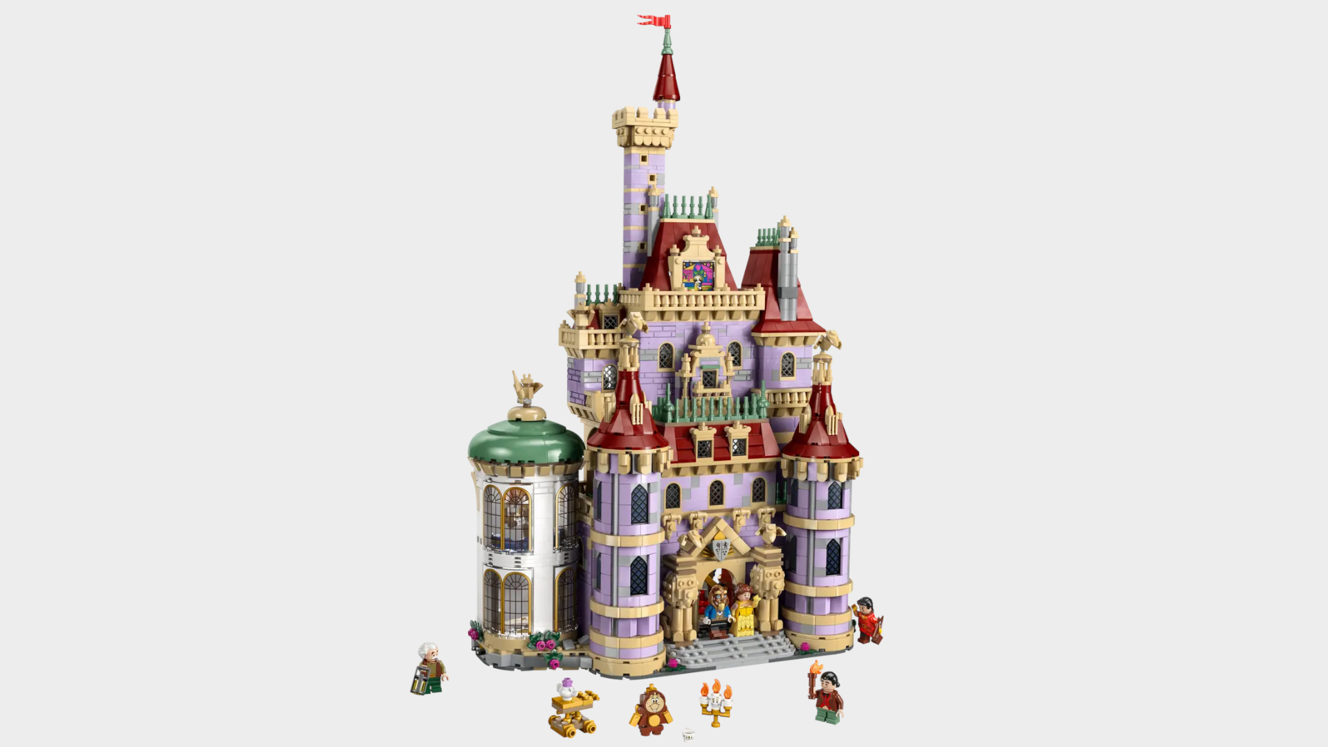 Lego Beauty and the Beast Castle against a plain background