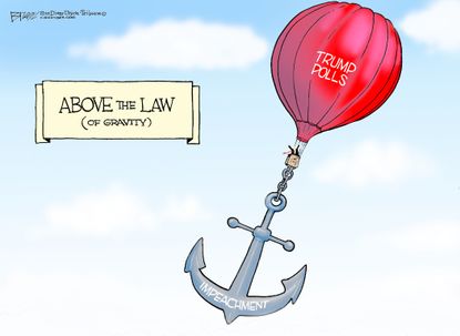 Political Cartoon U.S. Trump impeachment Polls Above Laws Of Gravity