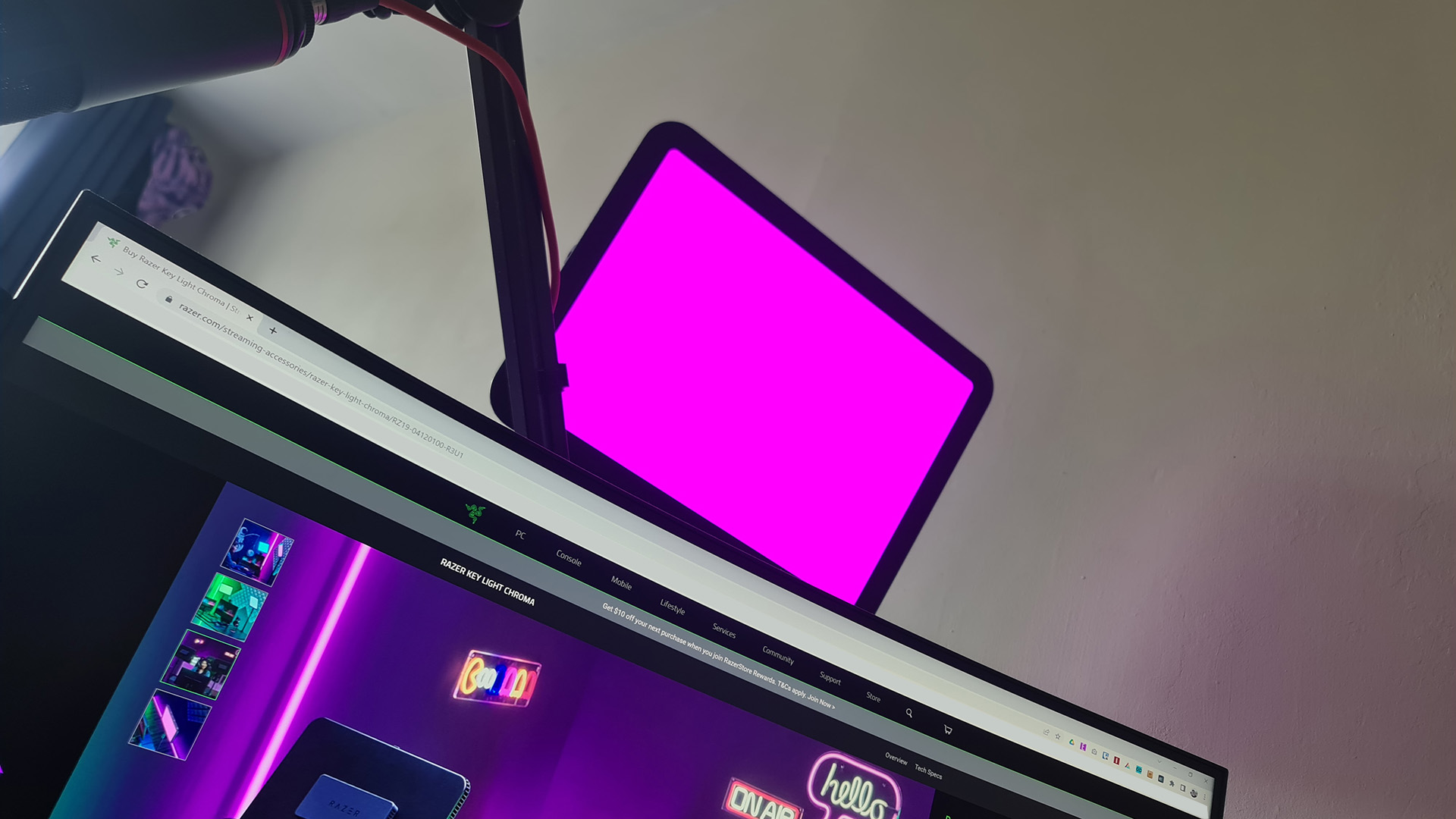 A Razer Key Light Chroma pictured installed on a desk