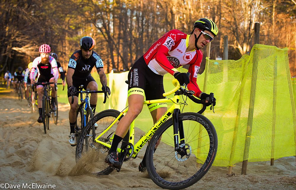Raphael Gagne (Red Truck-Garneau) having a small bobble in the sand pit