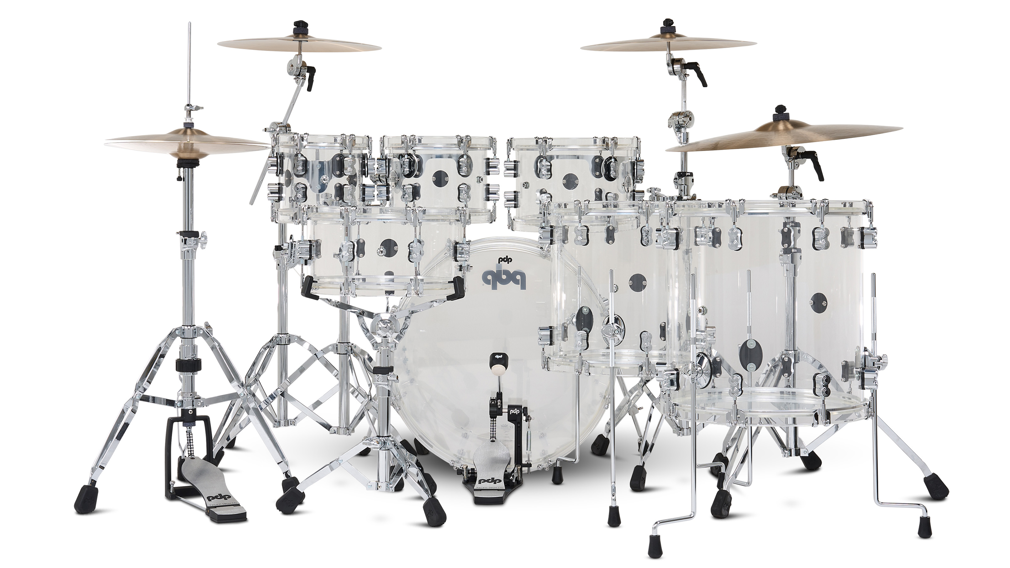 PDP Concept Clear Acrylic Kit and Snare with acrylic hoops
