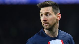 Lionel Messi of PSG looks on during the Ligue 1 match between PSG and Nantes at the Parc des Princes on March 4, 2023 in Paris, France.