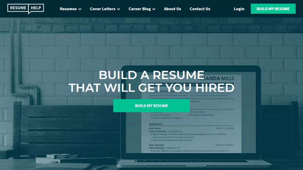 Website screenshot for ResumeHelp