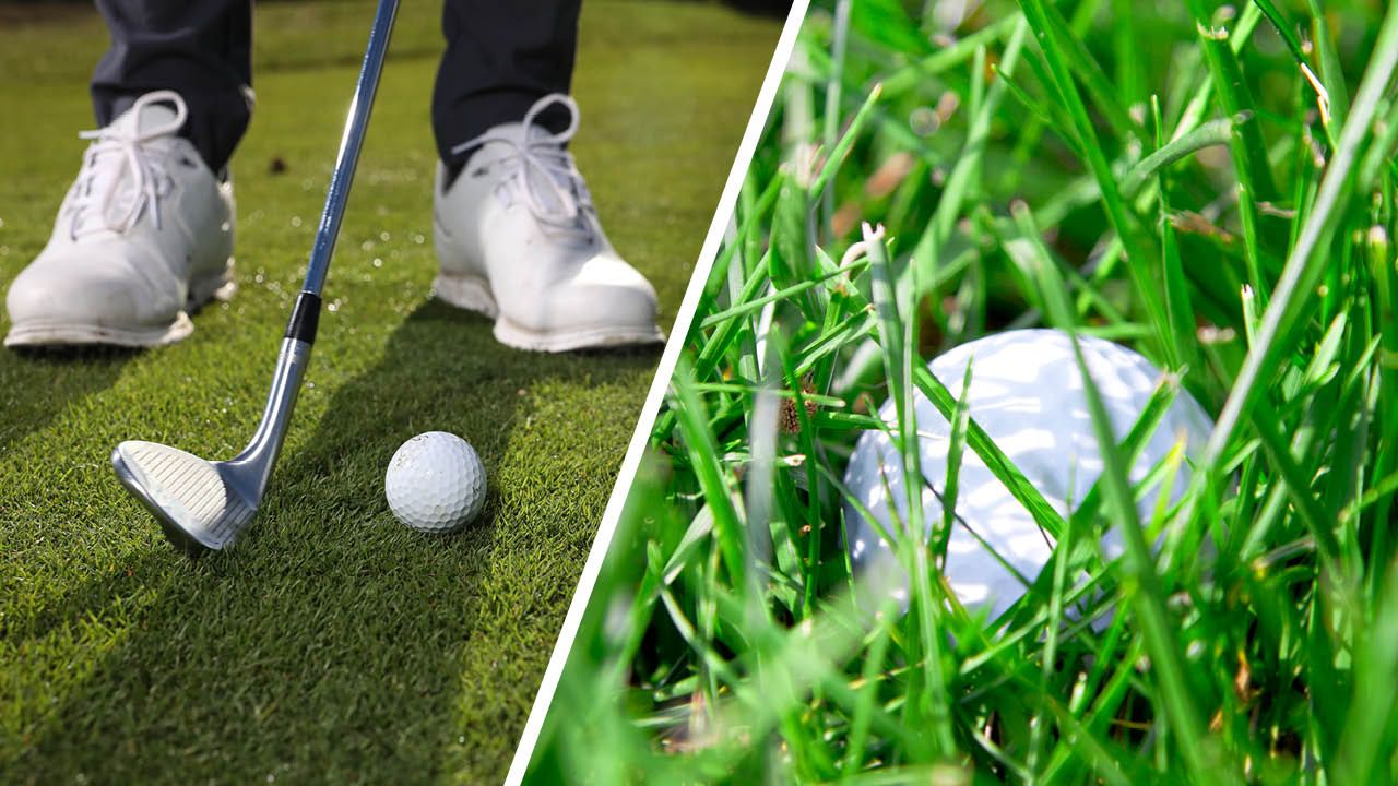 Are Fairways Overrated? Golf ball in fairway and a golf ball in the rough