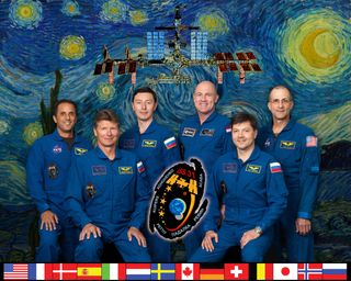 Expedition 31 crew members take a break from training at NASA's Johnson Space Center to pose for a crew portrait. Image released July 14, 2011.
