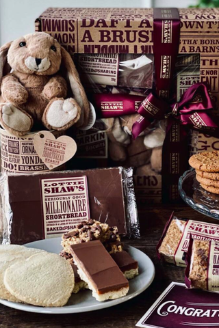 sweet treats hamper with chocolate, biscuits and bunny