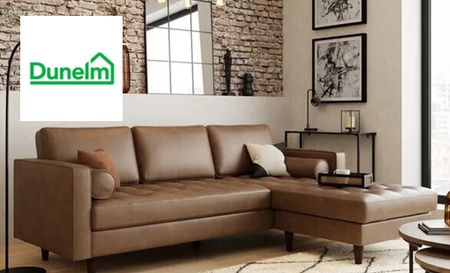 Dunelm's brown couch and table in the living room