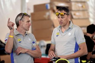 Sean Yates and Tristan Hoffman before the 2015 Tour of Oman