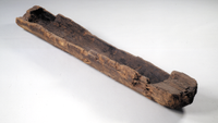 Photograph of the Pesse canoe, the oldest boat in the world. Carved wood.
