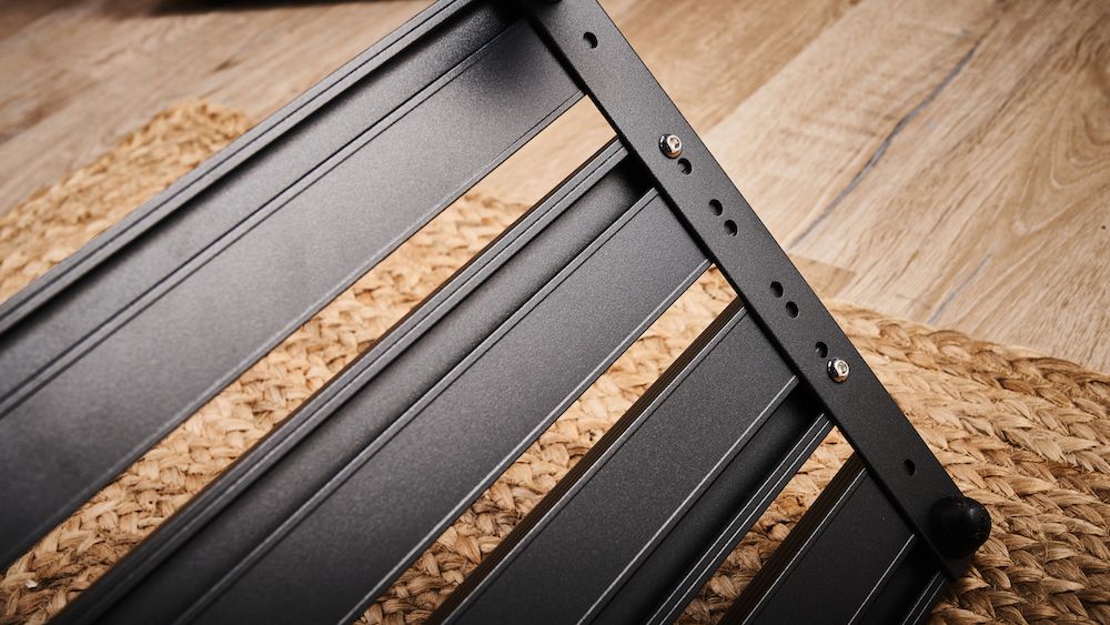 Close up of the underside of the Aclam Smart Track S2 pedalboard