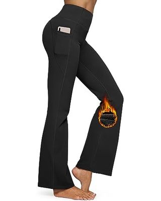 G4free Fleece Lined Yoga Pants for Women Thermal Warm Flared Leggings With Pockets Soft Stretchy Fleece Winter Pants(black,m)