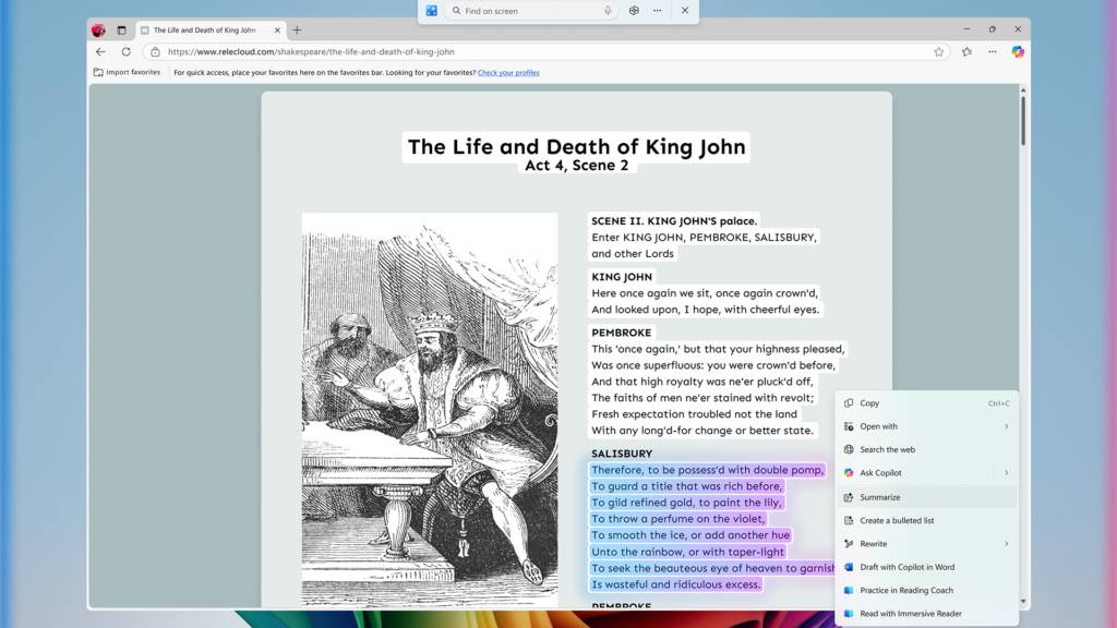 Screenshot of Windows 11 using the Click to Do feature