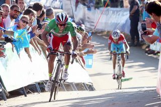 Joaquim Rodriguez (Katusha) sprints away from Fabio Aru (Astana) to take the race lead
