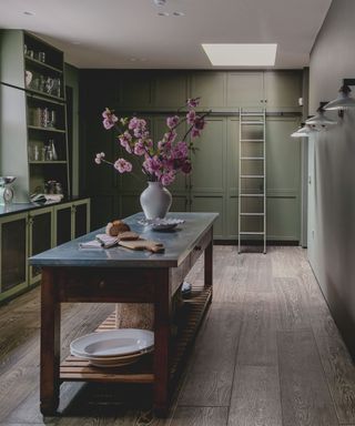 Kitchen with a fall floral display