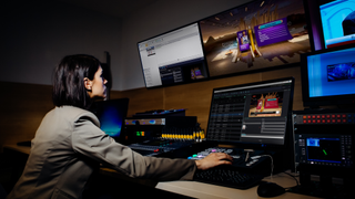 A woman using disguise technology to unlock Unreal Engine capabilities for gaming. 