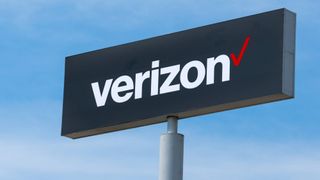 Verizon logo shown against a blue sky