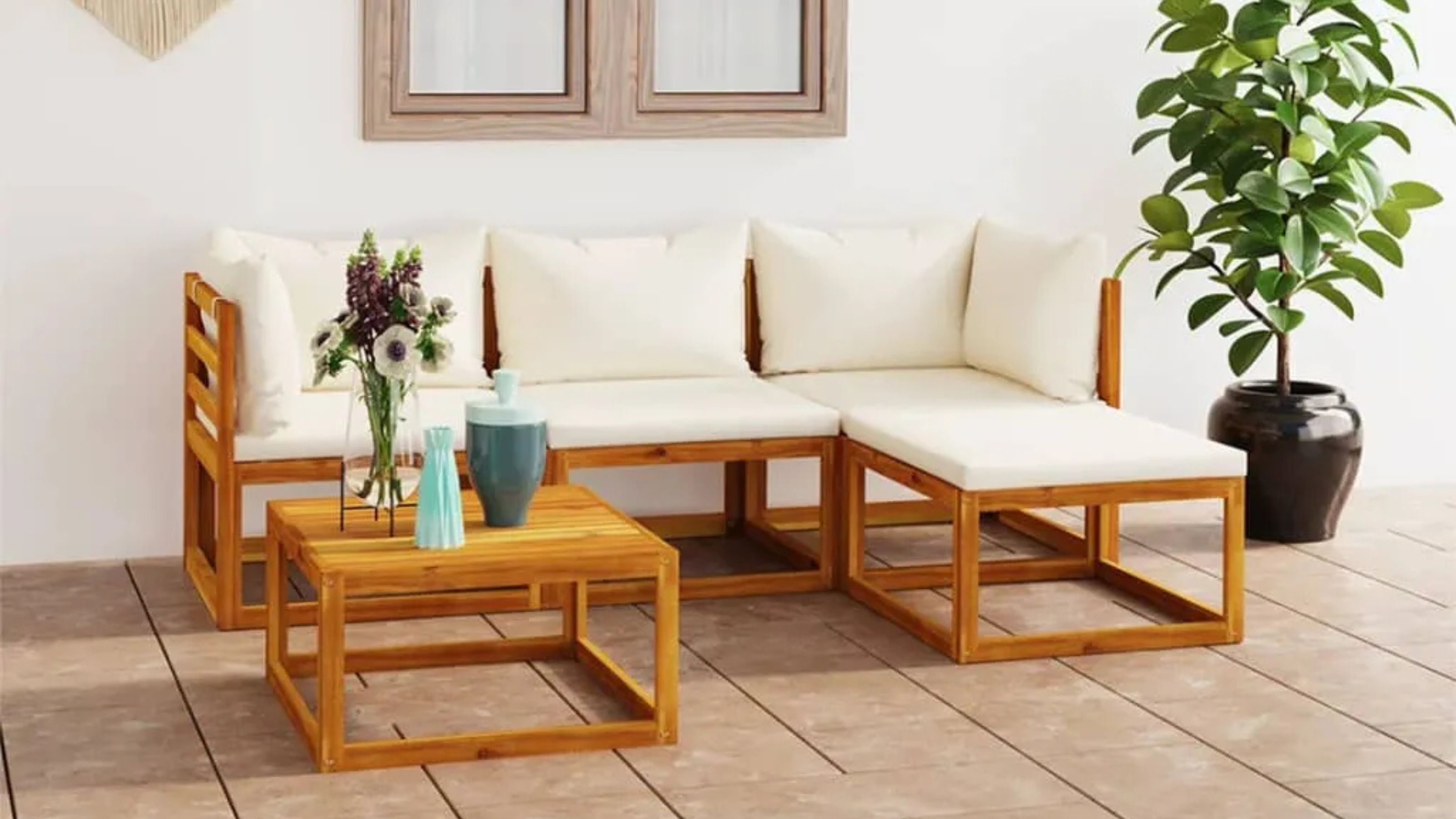 5 Piece Garden Lounge Set With Cushions Solid Wood Acacia 
