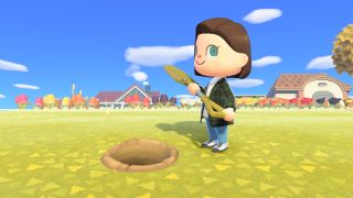 Digging a hole in Animal Crossing: New Horizons