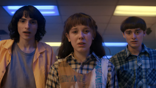 mike, eleven, and will at the roller rink in stranger things season 4 volume 1