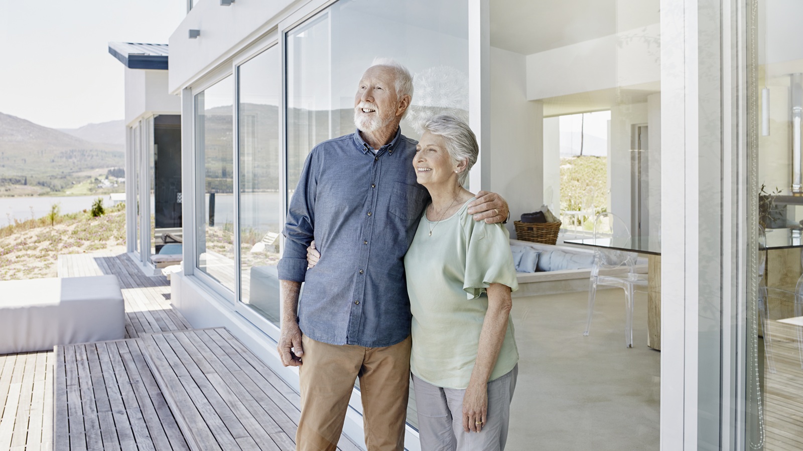 A mature couple at a beach home.
