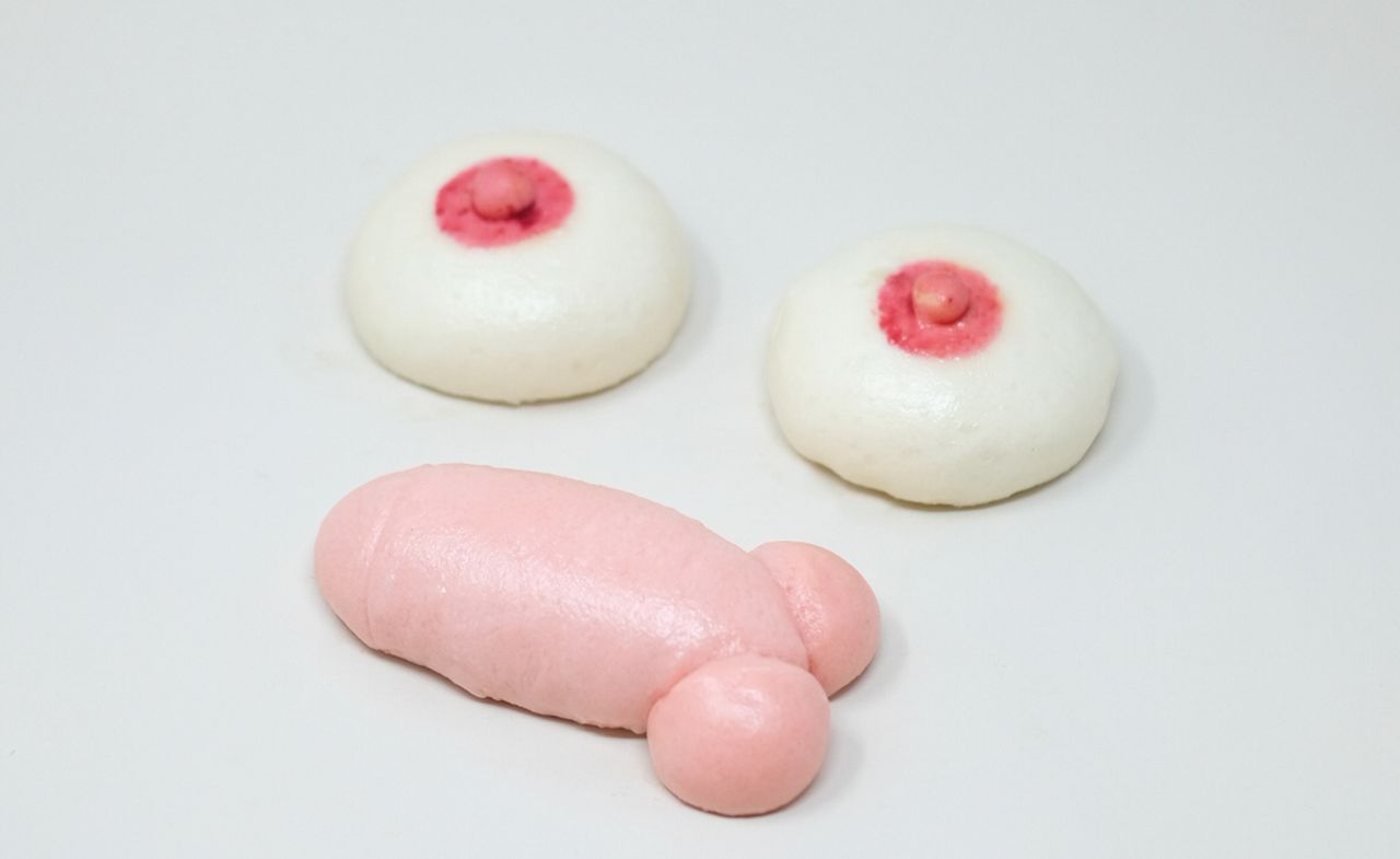 Limited Edition Penis and Boobies bao buns box by Bao London for Valentine&#039;s Day - Pink and White colour