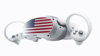 A Pico 4 headset with the American flag superimposed on the front