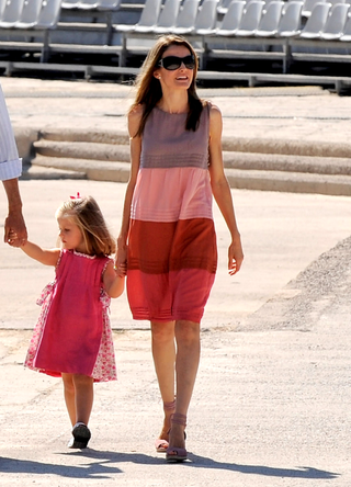 Princesses Leonor (R) and Sofia (L), daughters of Spain's Crown Prince, Felipe and Princess Letizia of Asturias, walkING with their parents on 'Parc de la Mar', downtown of Palma de Majorca