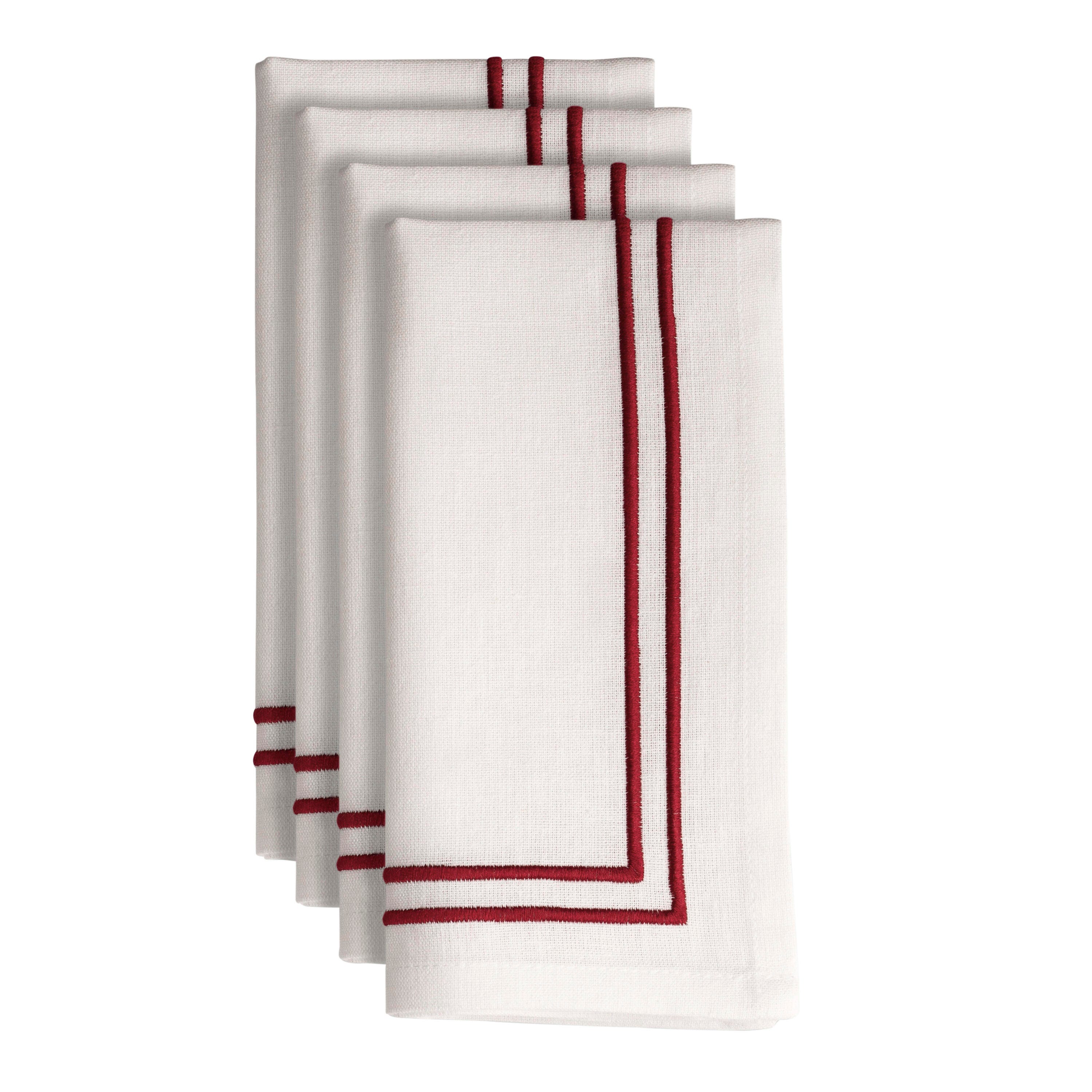 Red Embroidered Napkins  Set of 4