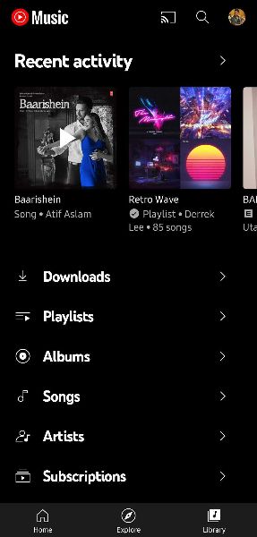 The Library tab in YouTube Music