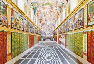 Colourful corridor with painting lined walls