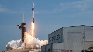 A SpaceX Falcon 9 rocket launches the CRS-28 cargo mission to the International Space Station on June 5, 2023.