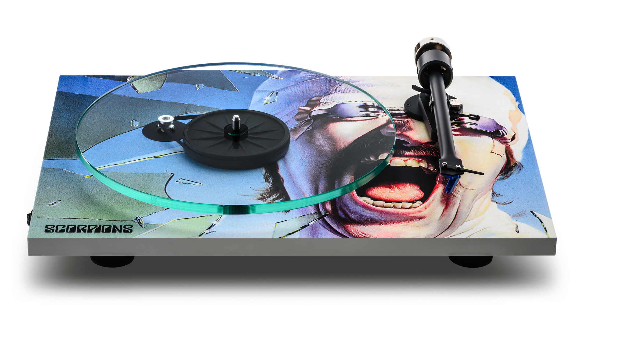 Pro-Ject Scorpions turntable on a white background