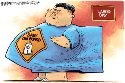 Political cartoon world North Korea Labor Day