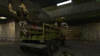 Two soldiers jumping out a vehicle during one of the best Gearbox games, Half-Life: Opposing Force