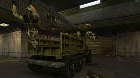 Two soldiers jumping out a vehicle during one of the best Gearbox games, Half-Life: Opposing Force