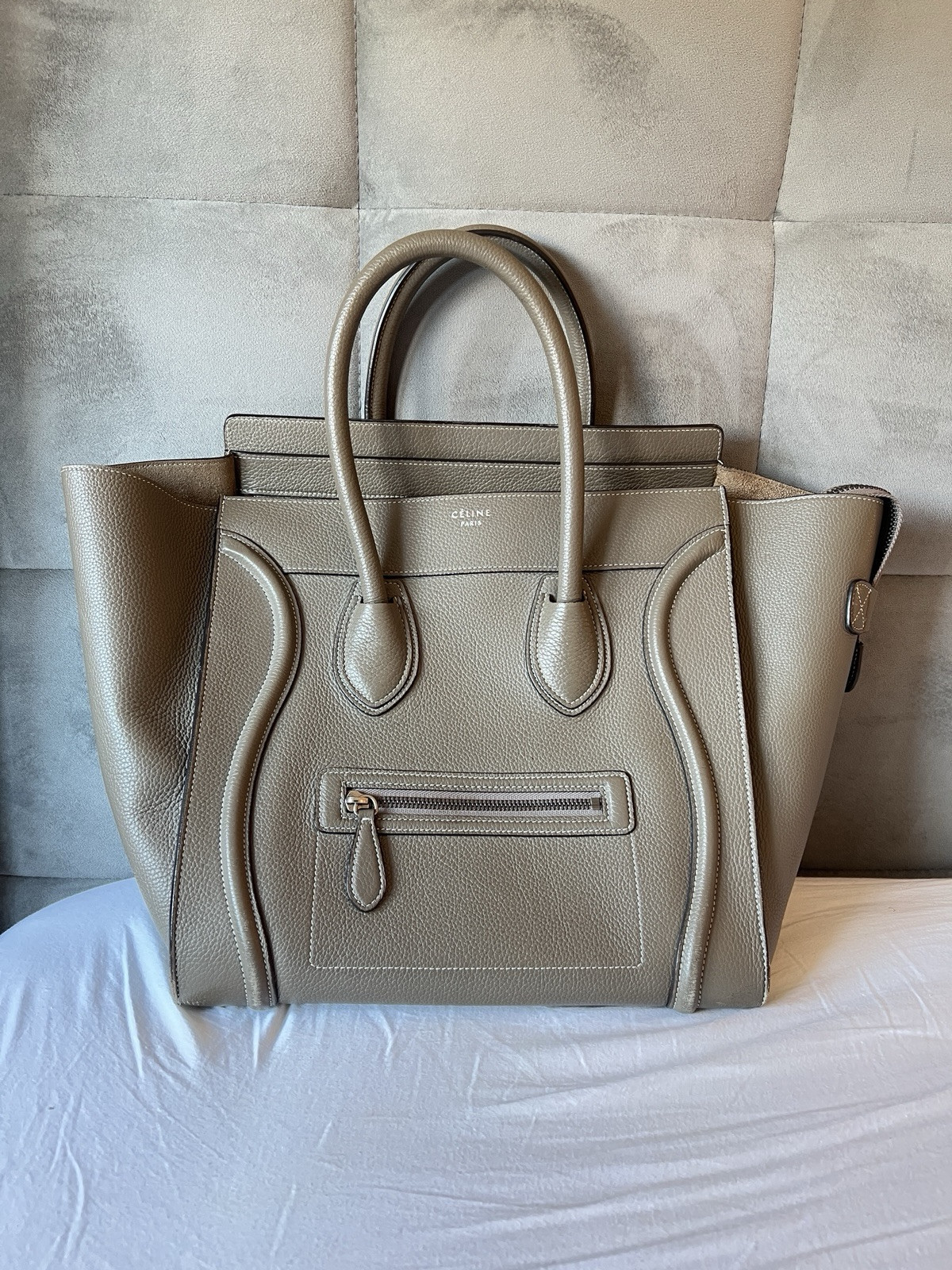 Celine Mini Luggage in Taupe, Drummed Calfskin