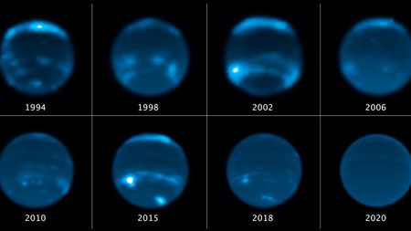 Progression of blue planet become hazier as clouds dissipate