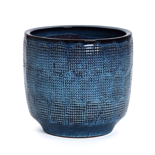 Luxenhome 15.75" Dia Large Ceramic Pots for Plants, Blue Glazed Planters for Outdoor Plants, Round Indoor Flower Pots With Drainage Hole and Rubber Plug for Home Garden Patio