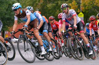 Benoît Cosnefroy (AG2R La Mondiale) leads UAE Team Emirates' Rui Costa at the 2019 GP Cycliste de Montréal