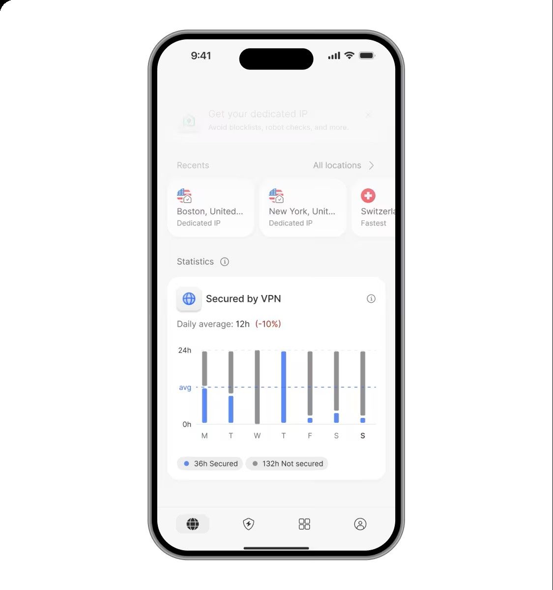 A concept image of NordVPN's redesign for its mobile apps' connection statistics feature