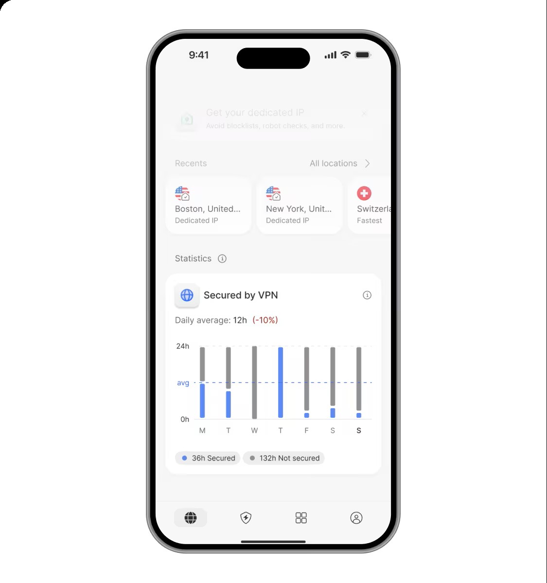 A concept image of NordVPN's redesign for its mobile apps' connection statistics feature