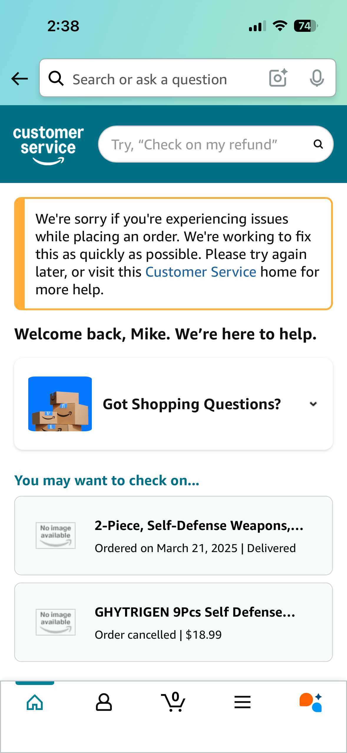 Amazon outage on mobile.